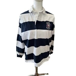 Vintage Oxford University Navy Blue Striped Rugby Shirt L